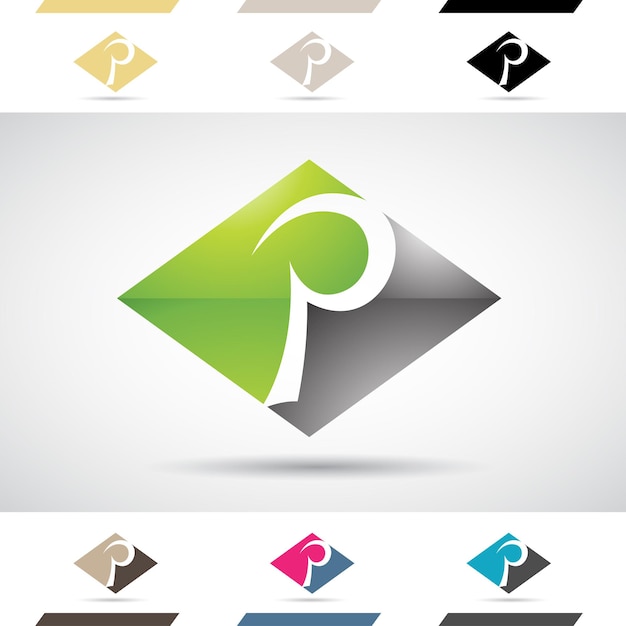 Groen en zwart glanzend abstract logo icoon van een haakvormige letter P met een horizontale diamant