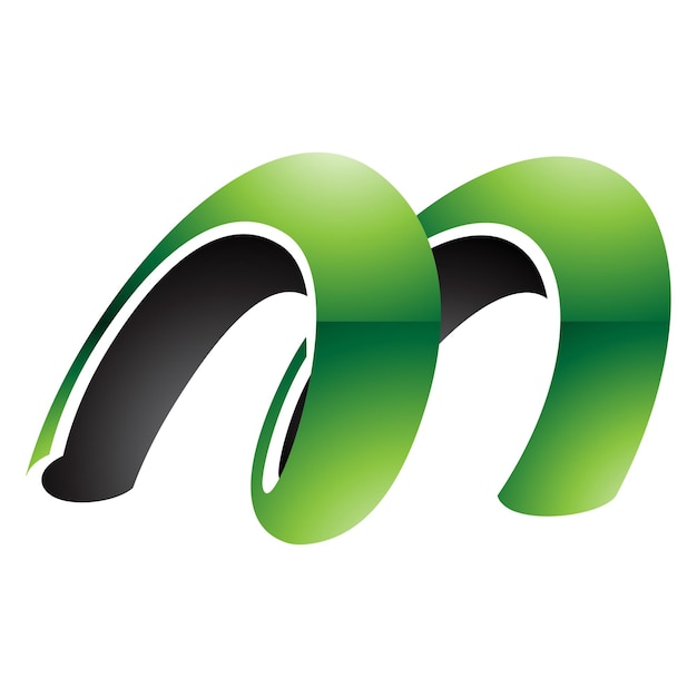 Groen en zwart glanzende lente in de vorm van de letter M Icon