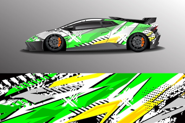 Vector groen gele kleur racewagen inwikkeling ontwerp