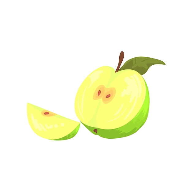 Groen gesneden Apple Funky Hand getrokken vers fruit Cartoon afbeelding