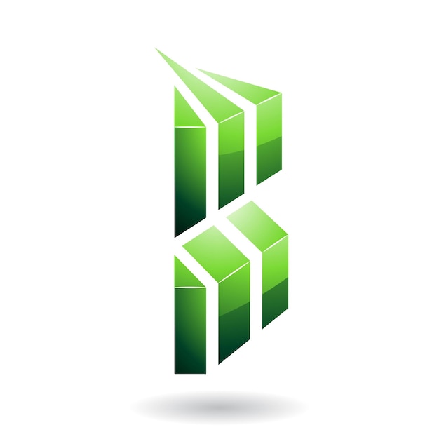 Groen glanzend reliëf gestreept letter B-pictogram met schaduw