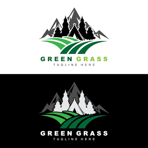 Groen Gras Logo Ontwerp Boerderij Landschap Illustratie Natuurlijk Landschap Vector