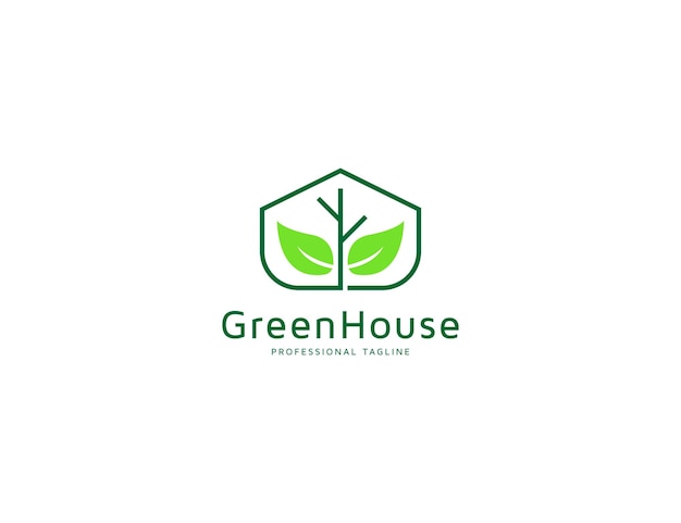 Groen huis logo met plant blad illustratie