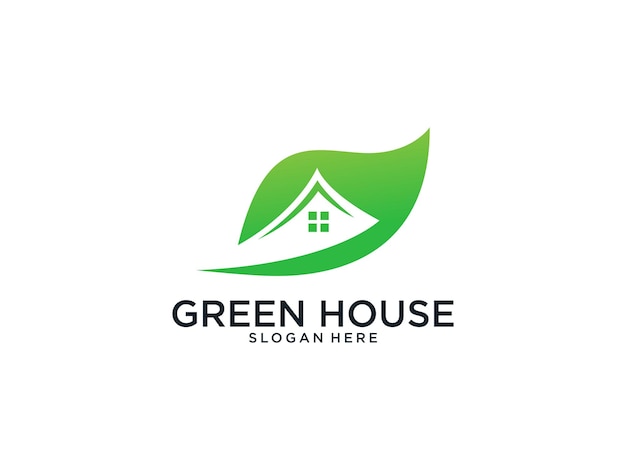 Groen huis met bladlogo-ontwerp