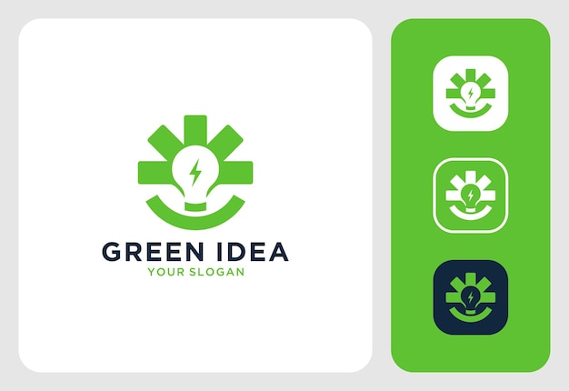 Groen idee met lamp elektrische logo-ontwerpinspiratie