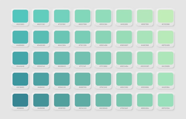 Groen kleurenpalet in RGB hex-kleurencatalogus Kleurenpalet in neuromorfe stijl voor UI UX