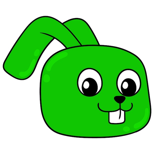 Groen konijn hoofd glimlachend gelukkig, vector illustratie kartonnen emoticon. doodle pictogram tekening