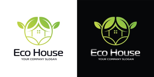 Groen logo van een ecohuis of een ecohuis minimalistisch