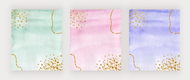 Groen, roze en paars aquarel cover ontwerp met gouden glitter textuur, confetti