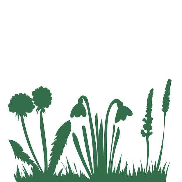 Vector groen silhouet van gras en planten