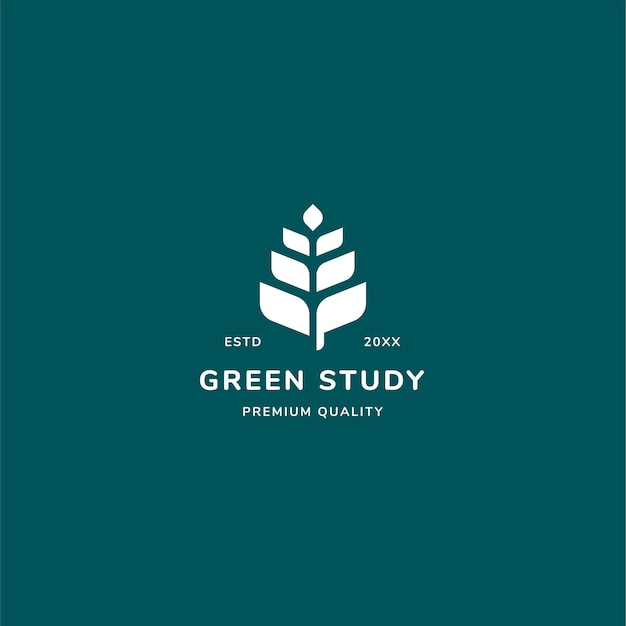 Groen studie logo concept met blad en minimalistische stijl.