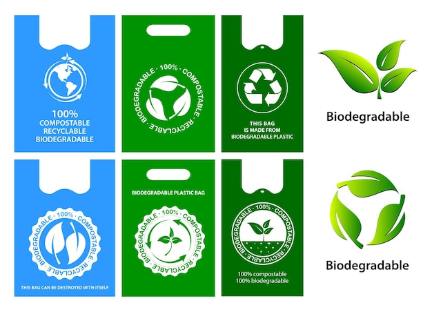 Groen zakconcept of biologisch afbreekbaar plastic hergebruik verminderen en recyclebaar concept eps vector