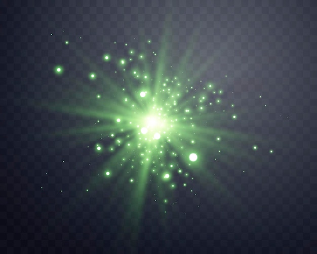 Groen zonlicht lens flare zonneflits met stralen en spotlight Gloeiende burst-explosie