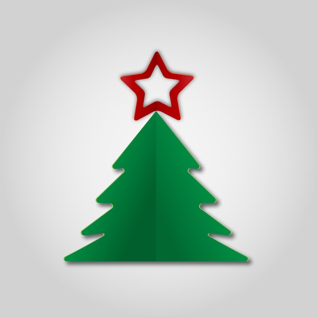 Groenboek kerstboom witn rode ster op grijze achtergrond. ontwerpelementen voor kerstkaarten. vectorillustratie.