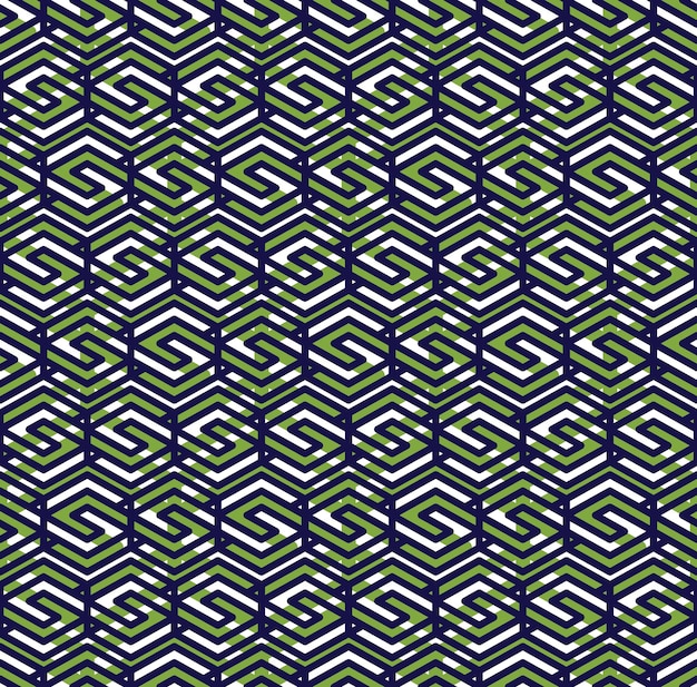 Groene abstracte naadloze patroon met verweven lijnen. Vector overlay behang met geometrische figuren. Eindeloze decoratieve achtergrond. Op kunst.