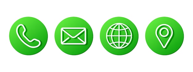 Groene afgeronde contactgegevens vector iconen voor visitekaartje telefoonnummer e-mail