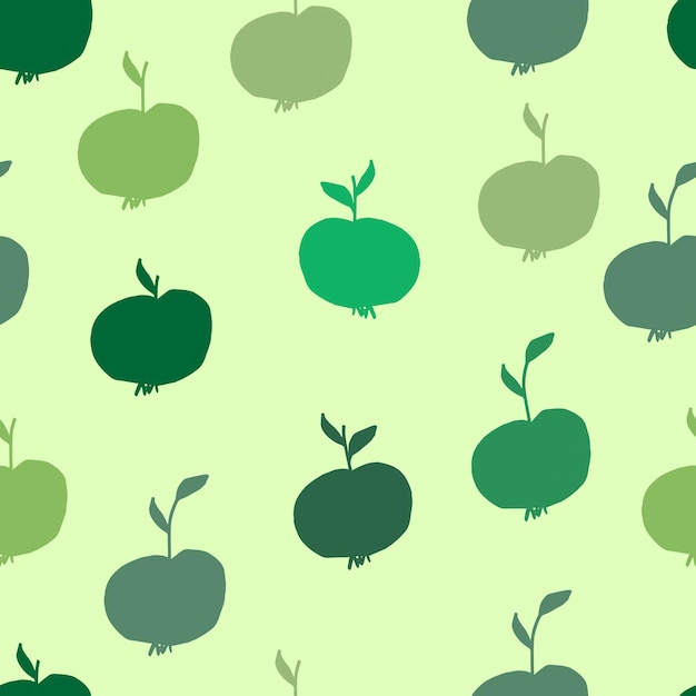 Groene appels vector naadloze patroon Fruit met bladeren dieet vitamine gele achtergrond