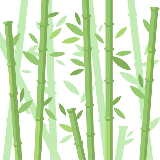 Groene bamboe bomen bamboe stengels met bladeren op witte achtergrond platte vectorillustratie