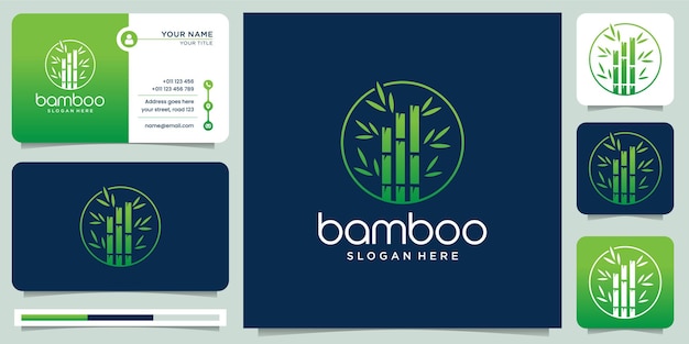 Groene bamboe logo sjabloon en sjabloon voor visitekaartjes.