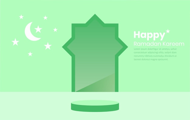 Groene banner voor ramadan met een groene achtergrond en de tekst happy ramadan.