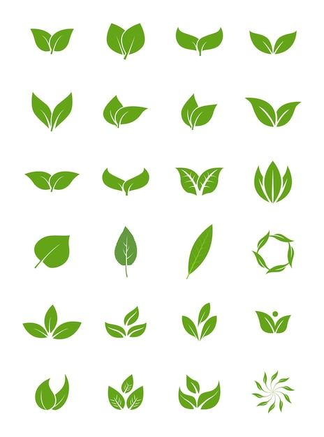 Groene blad pictogrammenset, op witte achtergrond.
