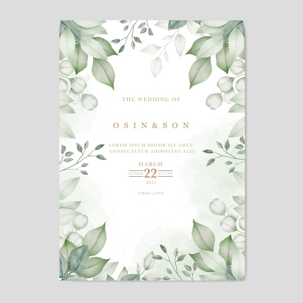 Groene bladeren bruiloft uitnodigingskaartsjabloon