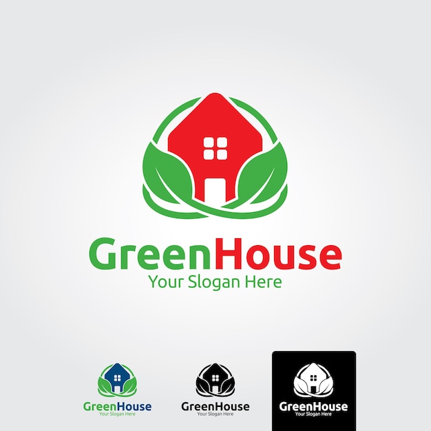 Groene bladeren eco huis vector logo ontwerpsjabloon