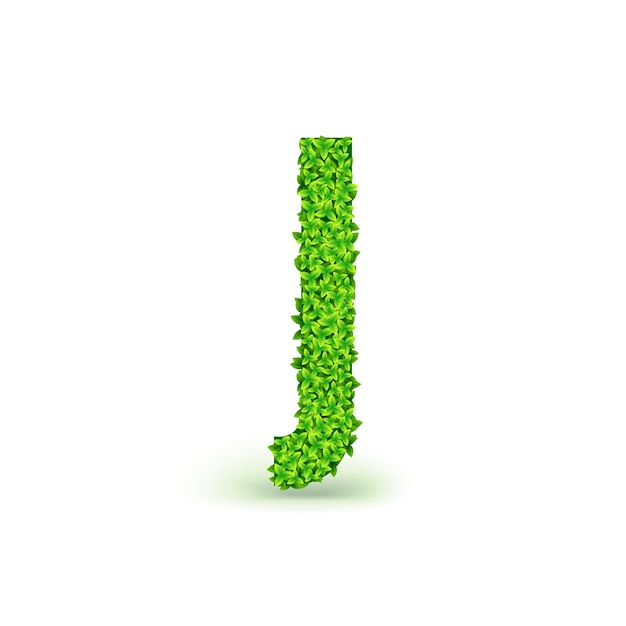 Groene bladeren lettertype. Hoofdletter J bestaande uit groene bladeren, vectorillustratie.