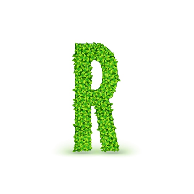 Groene bladeren lettertype. Hoofdletter R bestaande uit groene bladeren, vectorillustratie.