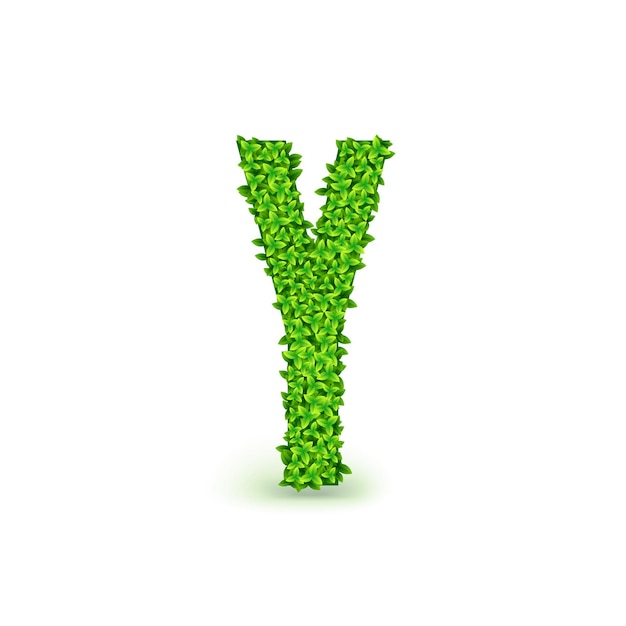 Groene bladeren lettertype. Hoofdletter Y bestaande uit groene bladeren, vectorillustratie.