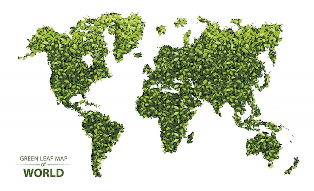 Groene bladkaart van de wereld