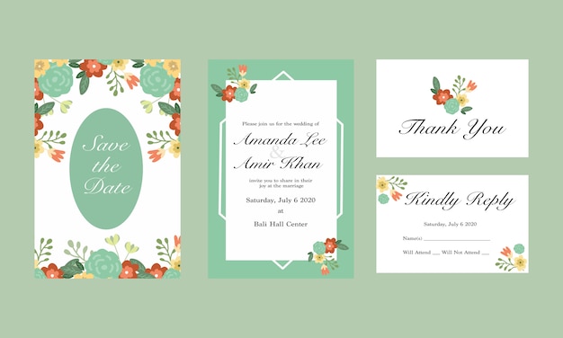 Groene bloem bruiloft uitnodigingskaart
