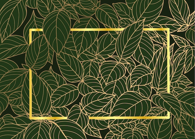 Vector groene botanische bladeren achtergrond sjabloon met gouden frame vector