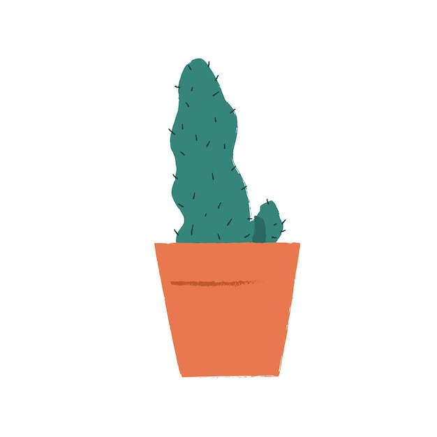 Groene cactus in kleibloempot. Kamerplant groeien in keramische pot. Cactussen van eigen bodem. Botanisch decorelement voor interieur. Platte vector cartoon illustratie geïsoleerd op een witte achtergrond.