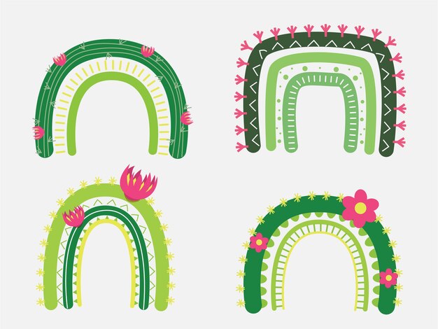 Groene cactus regenboog met bloem ontwerp vector illustrator