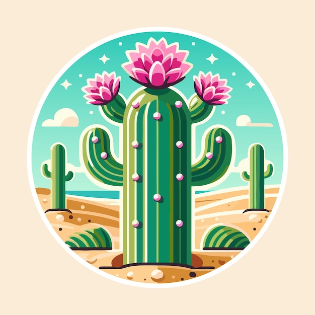 Groene cactus vector met roze bloemen