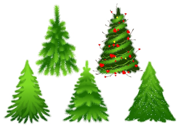 Groene dennenboom van kerstmis instellen. geïsoleerd op witte vectorillustratie