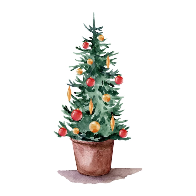 Vector groene dennensparren kerstboom in pot vakantie decoratie concept