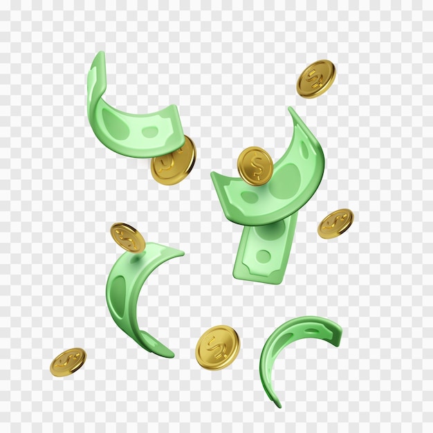 Groene dollarbiljetten en gouden munten vallend geld bedrijfsconcept jackpot en casino winnen vectorillustratie voor banner