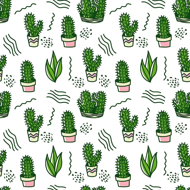 Vector groene doodle cactus naadloze vector patroon achtergrond