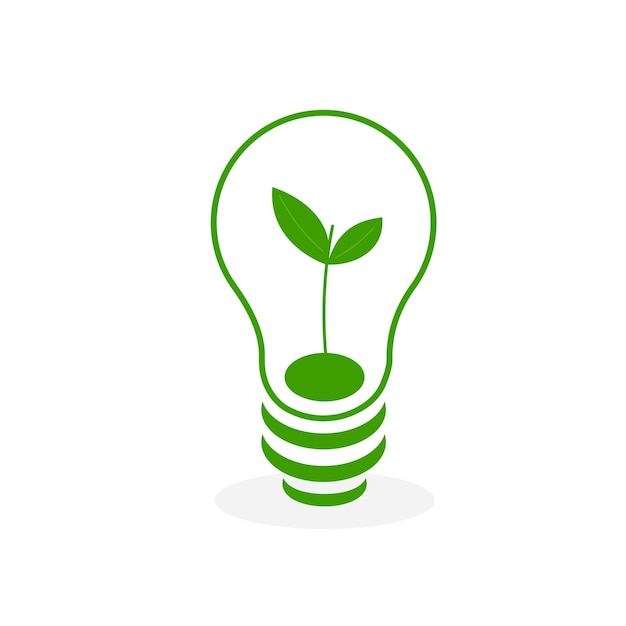 Vector groene eco energie logo overzicht gloeilamp met bladeren save the planet concept vector illustratie