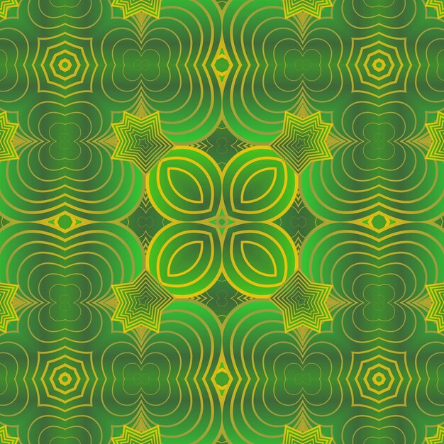 Groene en gele achtergrond met een patroon van cirkels en sterren.