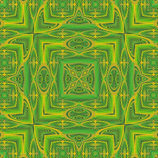 Groene en gele achtergrond met een patroon van vierkanten en driehoeken.