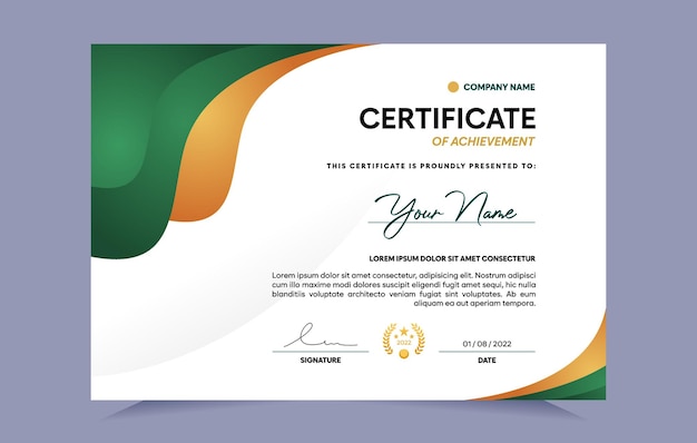Groene en gouden certificaat van prestatie-sjabloon. Voor prijs-, zakelijke en onderwijsbehoeften