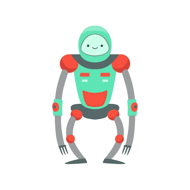 Vector groene en rode aap als vriendelijke android-robotkarakter vectorbeeldverhaalillustratie