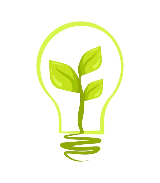 Vector groene energie concept vector illustratie geïsoleerde platte cartoon lamp lamp eco elektriciteit besparing alternatieve hernieuwbare bronnen zwart logo ontwerpelement
