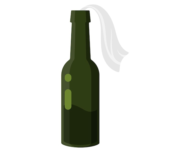 Groene fles met een molotov-cocktail, een terroristisch wapen met een ontvlambare vloeistof of benzine en voddenlont. concept van terrorisme en oorlog met het gebruik van militaire wapens voor soldaten.
