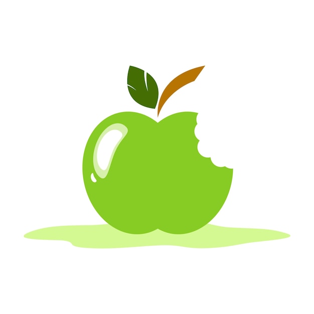 Groene gebeten appel met blad vectorillustratie
