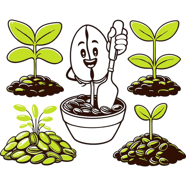 Vector groene gelukkige cartoon personage planten op pot