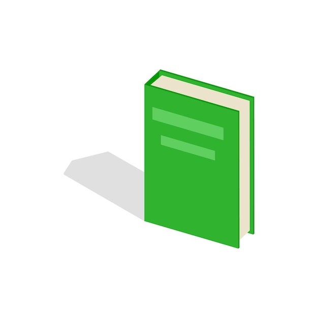 Groene gesloten boekpictogram in isometrische 3D-stijl op een witte achtergrond